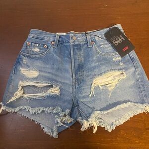 Levi's Blue Distressed Jean Shorts